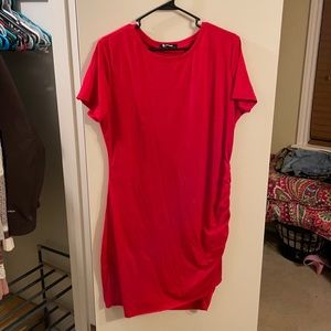 Red, fitted dress
